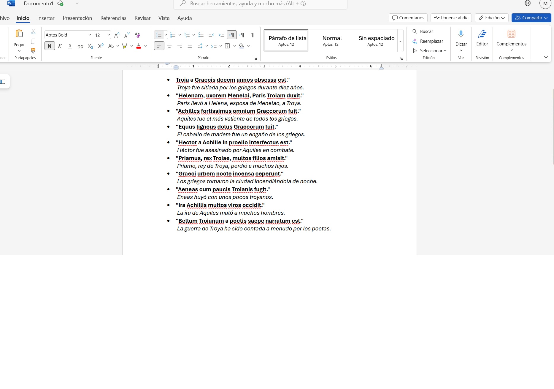 Traducción de la guerra de Troya en latín
