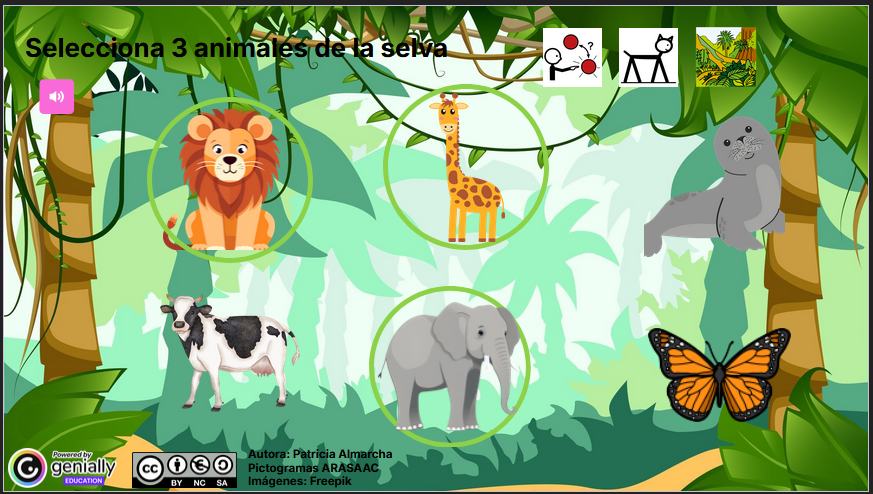 Actividad interactiva donde los niños y niñas tendrán que selecionar los animales de la selva.
