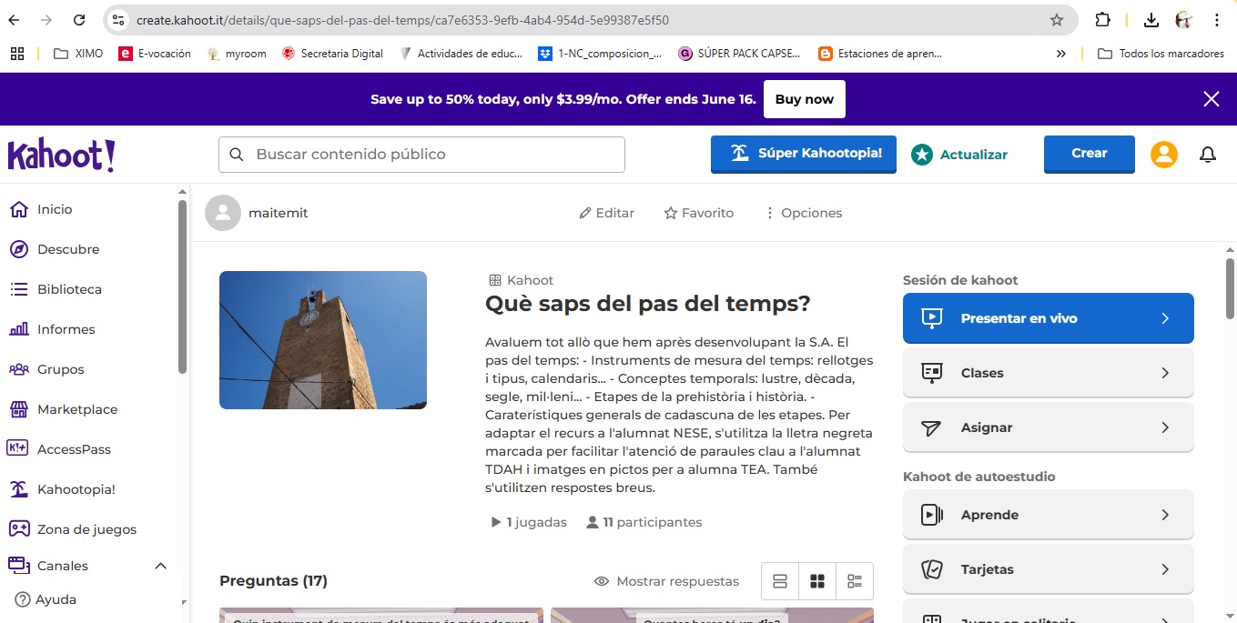 Kahoot para repasar o aprender saberes básicos sobre la construcción del tiempo histórico. Idioma: valencià.