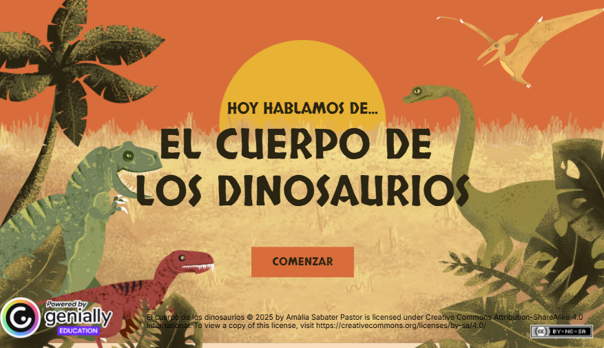 Recurso de Genially para aprender sobre el cuerpo de los dinosaurios