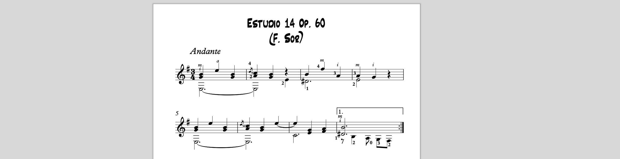 Fragmento del Estudio nº 14 Op. 60 de Fernando Sor