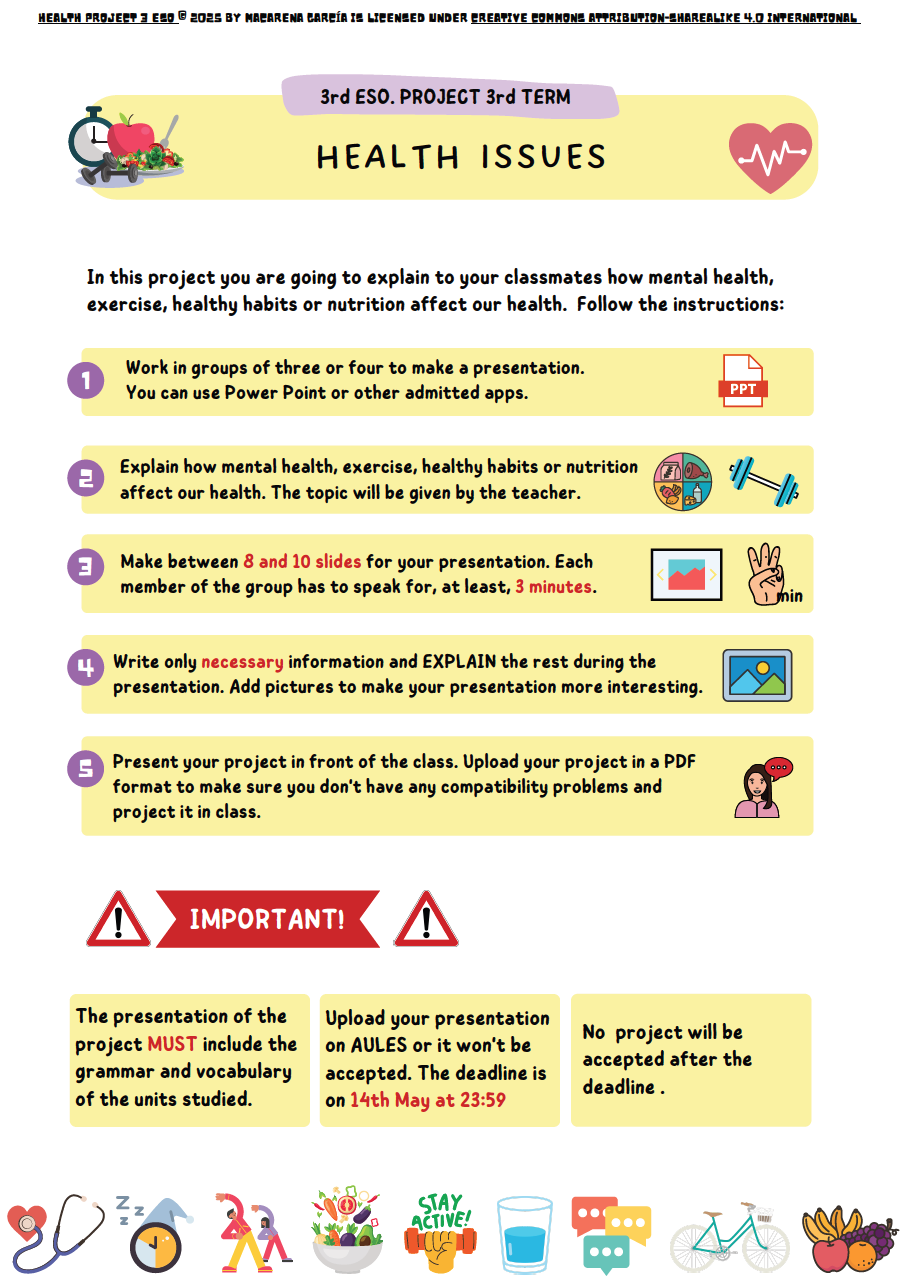 Health Project 3 ESO Learn how to develop healthy habits