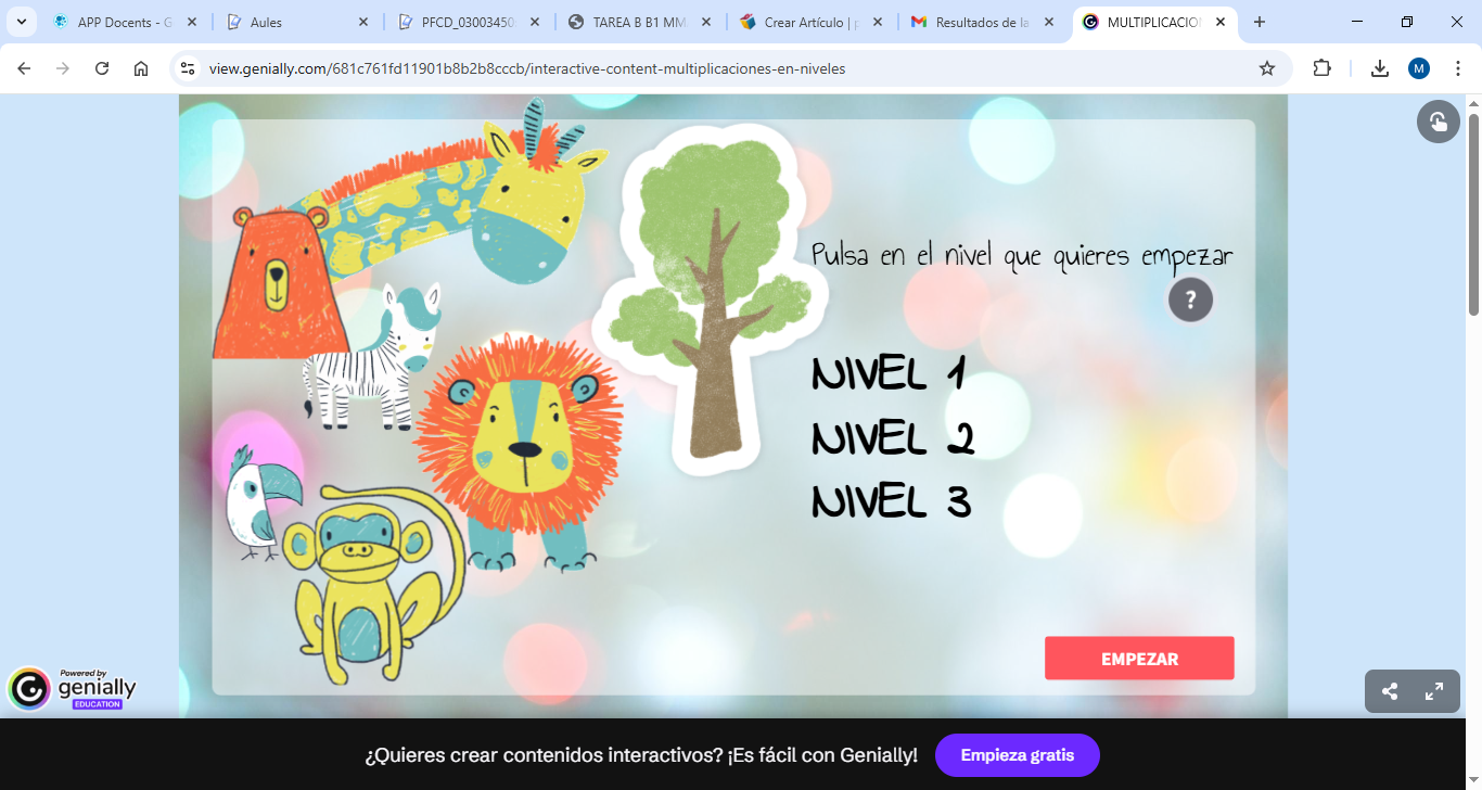Se trata de un recurso educativo de multiplicaciones secuenciado por niveles de dificultad.
