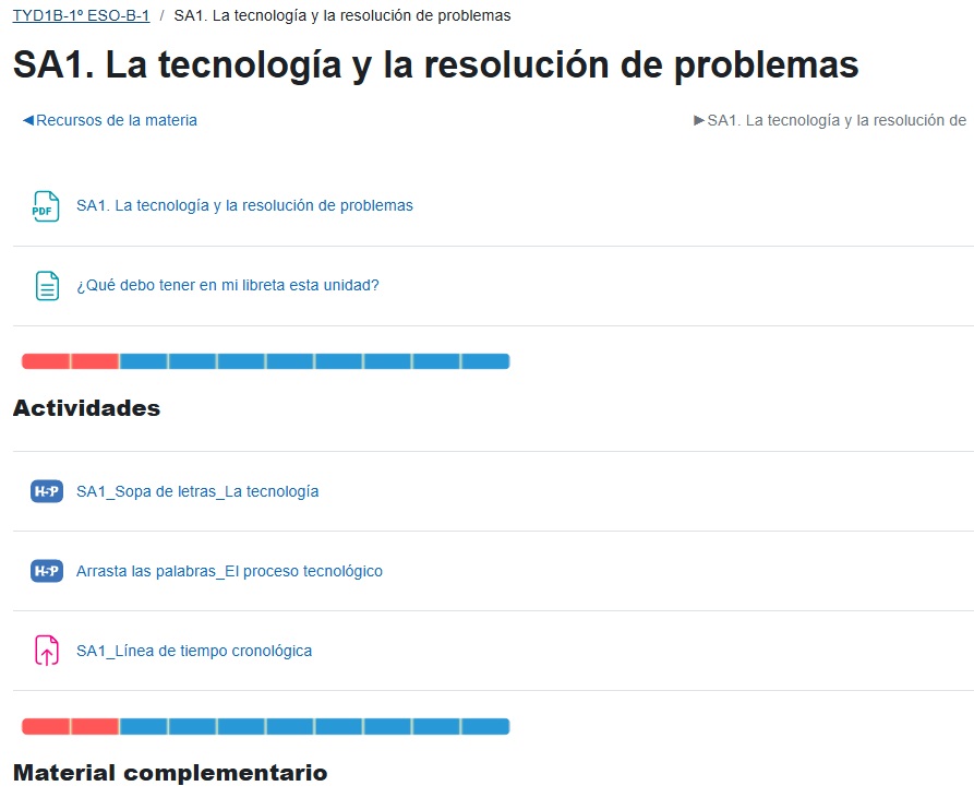 En este ejemplo se puede observar de qué manera se organiza una situación de aprendizaje en la plataforma Moodle.