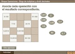 Bingo para multiplicar y dividir decimales, con DescartesJS