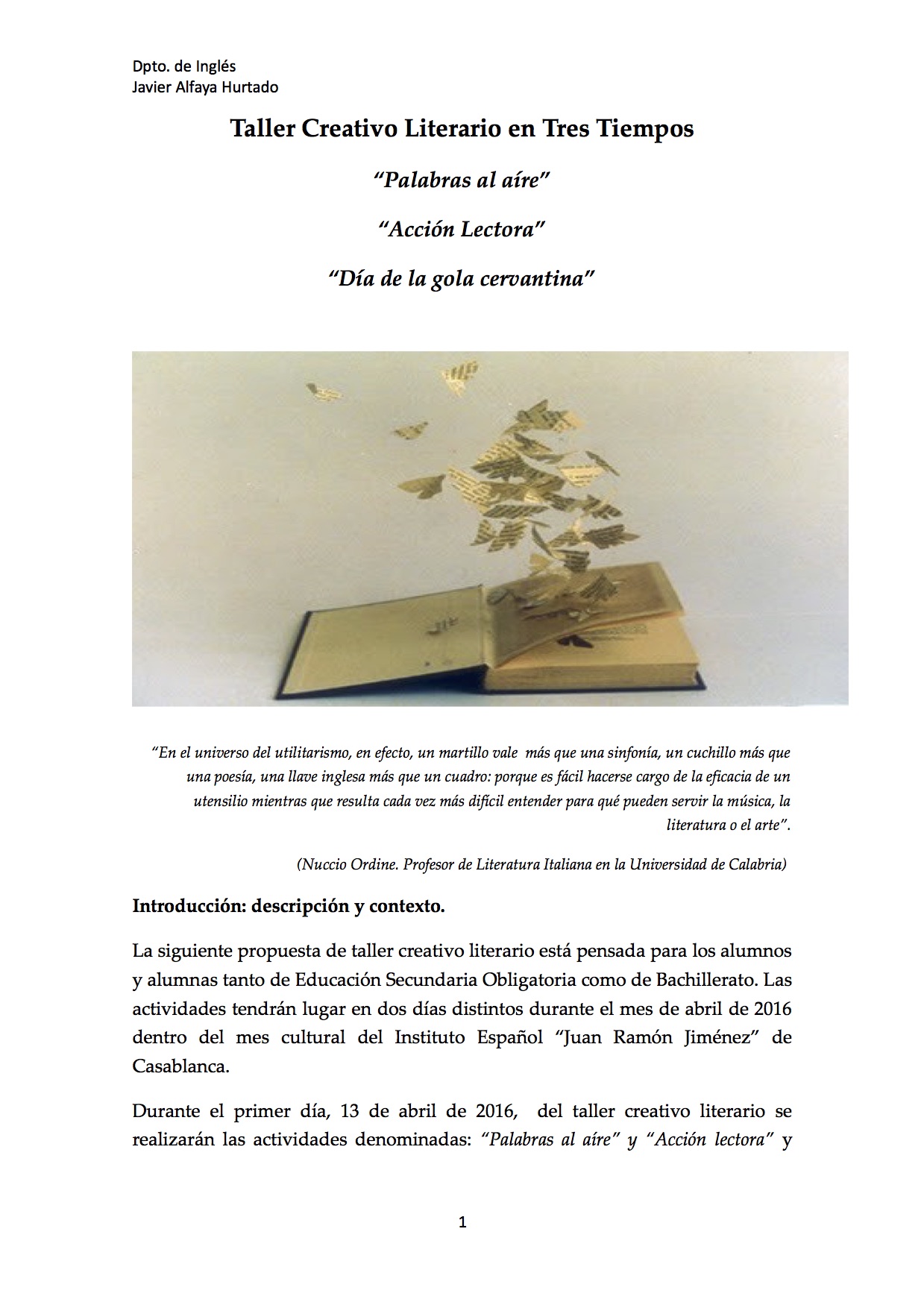 Taller creativo literario en tres tiempos ¿para "flipped classroom"?