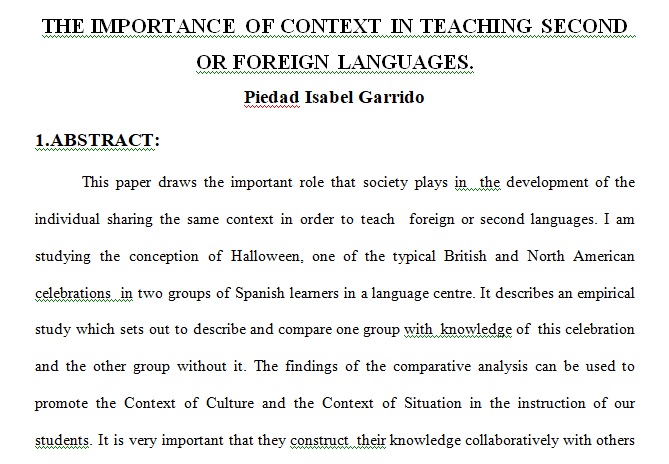 THE IMPORTANCE OF CONTEXT LEARNING A SECOND LANGUAGE OR A FOREIGN LANGUAGE