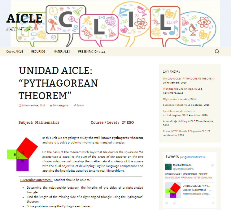 Uso de REA para el AICLE. Diario del curso: Matemáticasaicle