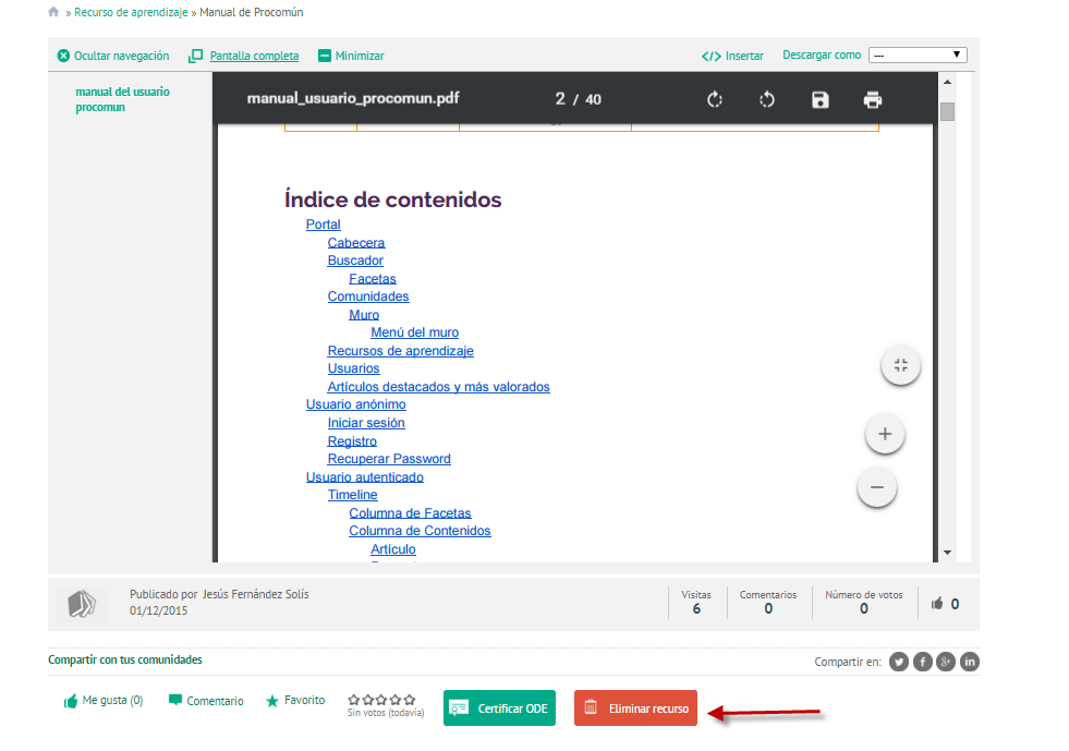 Como eliminar un recurso de aprendizaje