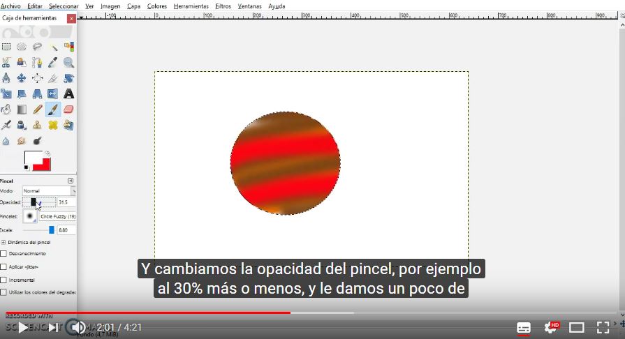 GIMP. Dibujando un planeta con un fondo de estrellas y un sol.