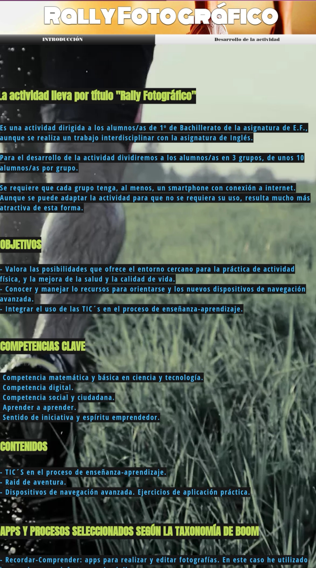 Descripción de actividad para E.F. denominada Rally Fotográfico 