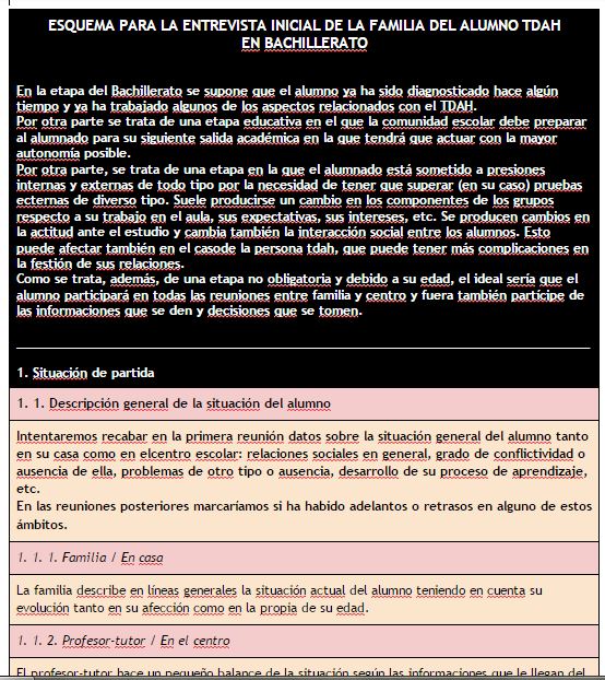 Plantilla para reunión de tutoría con familias tdah en Bachillerato