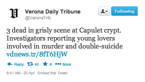 Romeo and Juliet tweet