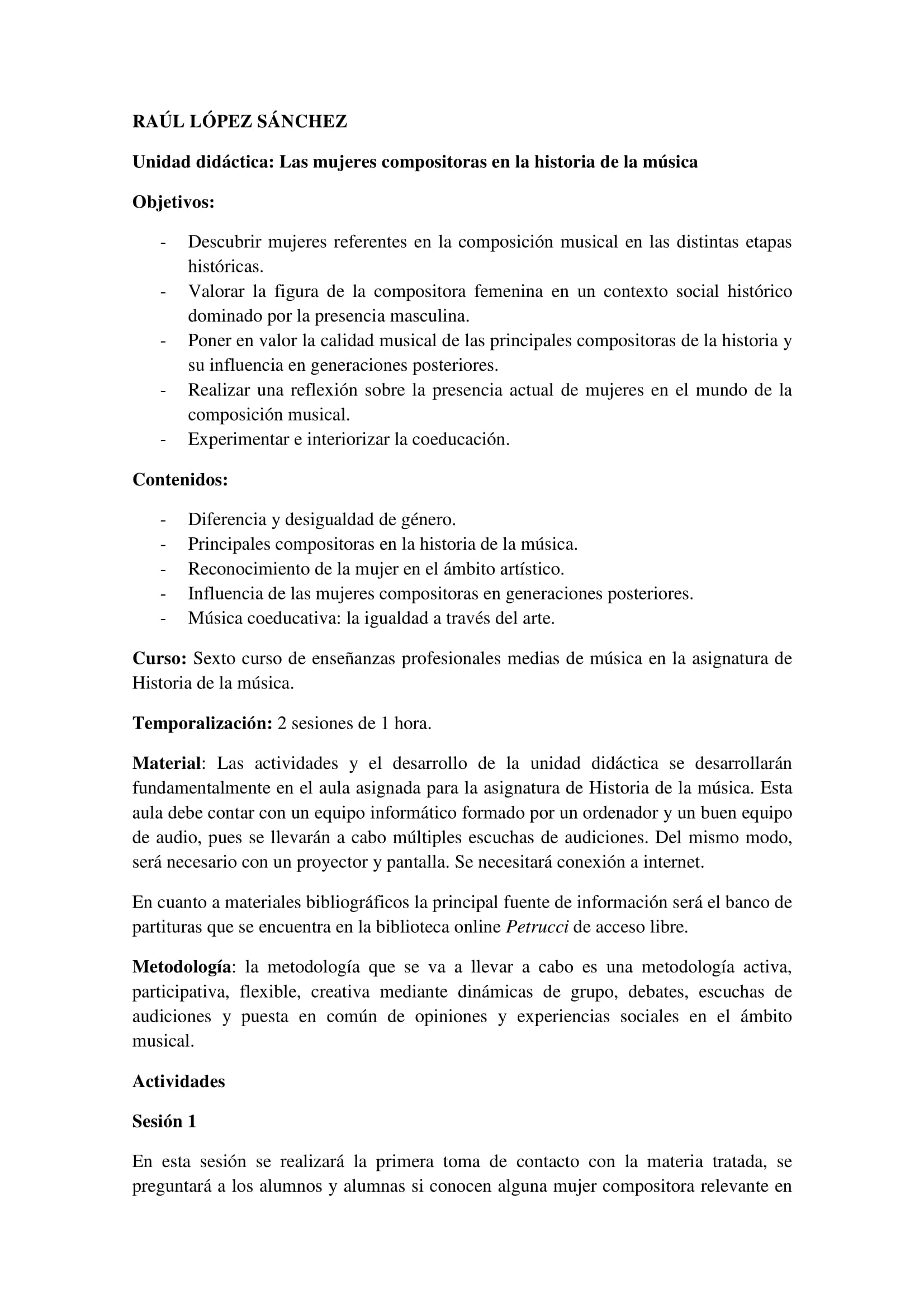 UNIDAD DIDÁCTICA: LAS MUJERES COMPOSITORAS EN LA HISTORIA. COEDUCACIÓN