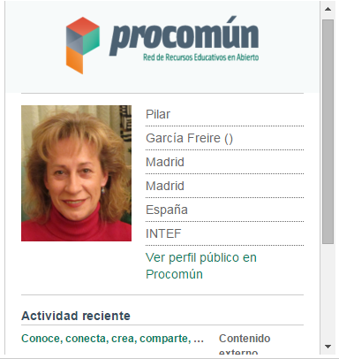 WIDGET personal Comparte tu perfil personal de Procomún en otros espacios web 