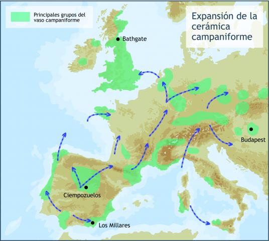 ilustracion Expansión de la cerámica campaniforme por Europa 