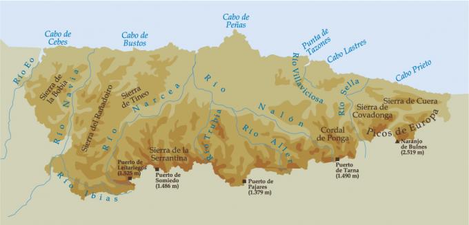 ilustracion Mapa físico de Asturias 
