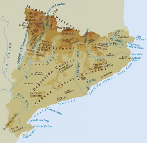 ilustracion Mapa físico de Cataluña 