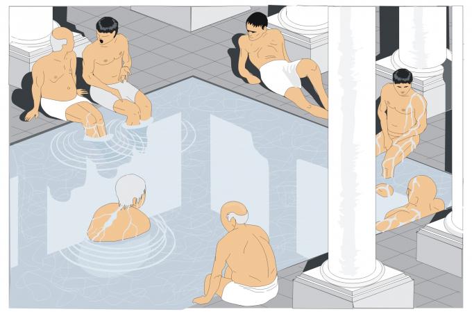 ilustracion Escena tipo en termas romanas