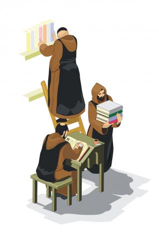 ilustracion Escenificación de la vida de los monjes en la Edad Media