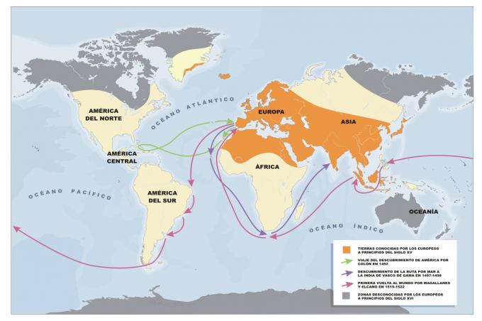 ilustracion Mapa de los descubrimientos geográficos en la Edad Moderna