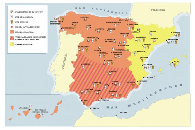 ilustracion Mapa de los principales focos artísticos en la España de la Edad Moderna