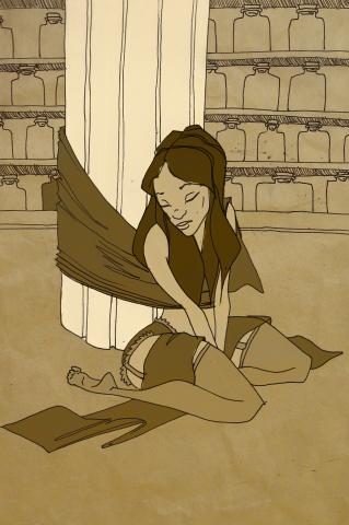 ilustracion El perro de Baskerville: La mujer de Stapleton atada