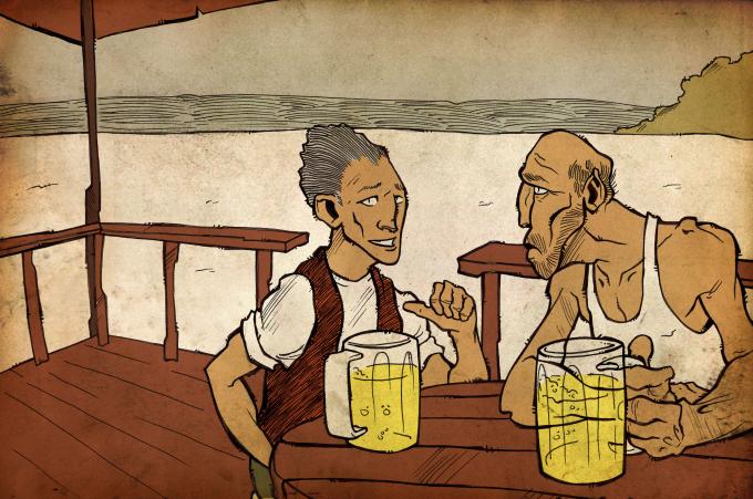 ilustracion El viejo y el mar: Charlando en la terraza