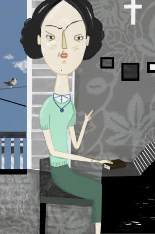 ilustracion Nada: La estricta tía Angustias recibe a la atemorizada Andrea con un discurso pacato