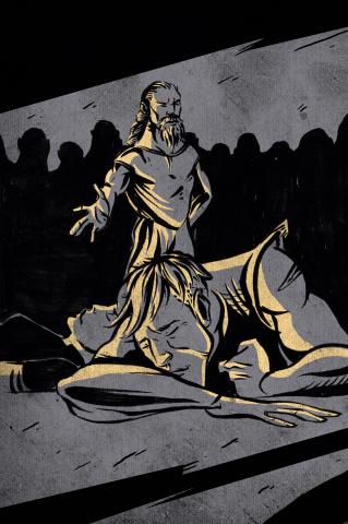 ilustracion Hamlet: Fortimbrás dando órdenes de limpiar la sala de cadáveres