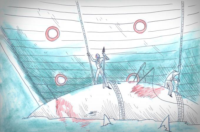 ilustracion Moby-Dick: La ballena amarrada a la borda