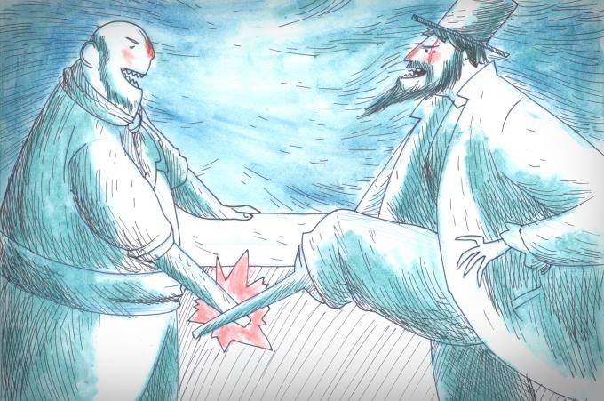 ilustracion Moby-Dick: Saludo entre capitanes