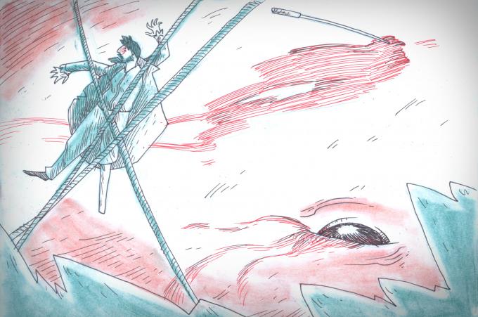ilustracion Moby-Dick: Atado a la espalda de la ballena