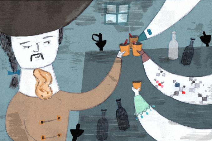 ilustracion Los tres mosqueteros: Hablando de negocios y brindando con buen vino