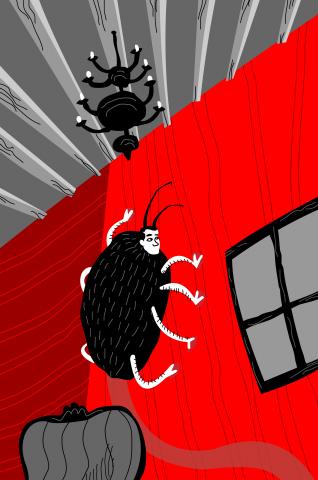 ilustracion La metamorfosis: Gregorio se siente cómodo trepando por las paredes