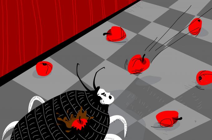 ilustracion La metamorfosis: Gregorio es rechazado con violencia