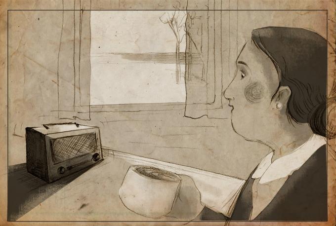 ilustracion A sangre fría: Clare escucha la noticia por la radio