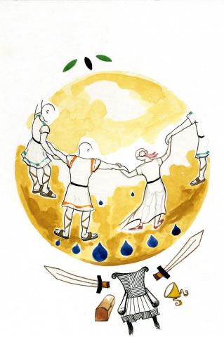 ilustracion La Odisea: Telémaco en el palacio de Menelao