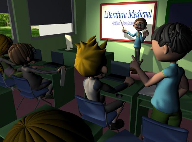 ilustracion Explicando literatura medieval en clase