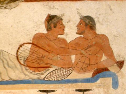 image Fresco en la Tumba del nadador de Paestum (Italia)