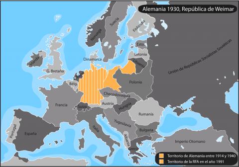 ilustracion Territorio alemán en 1930, República de Weimar 