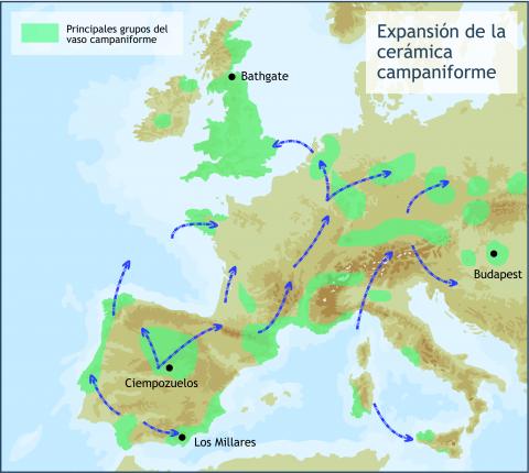 ilustracion Expansión de la cerámica campaniforme por Europa 
