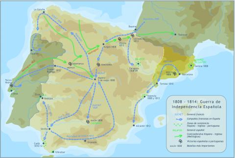 ilustracion Mapa de la guerra de Independencia española 