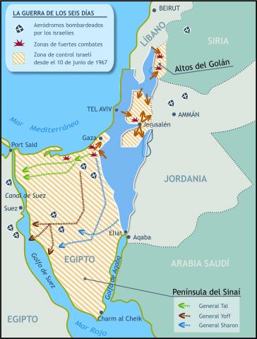 ilustracion Mapa de la expansión israelí en la guerra de los 6 días 