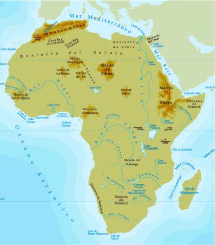 ilustracion Mapa físico de África 