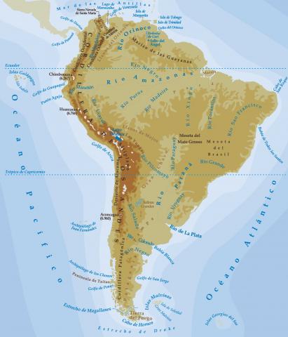 ilustracion Mapa físico de América del Sur 