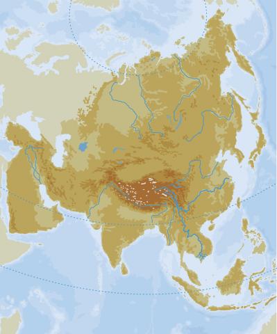 ilustracion Mapa físico de Ásia 