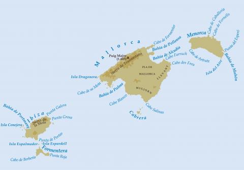 ilustracion Mapa físico de Baleares 