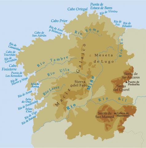 ilustracion Mapa físico de Galicia 