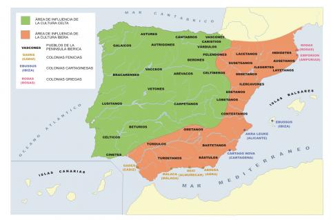 ilustracion Mapa de las áreas de influencia de Celtas e Íberos en la Península Ibérica